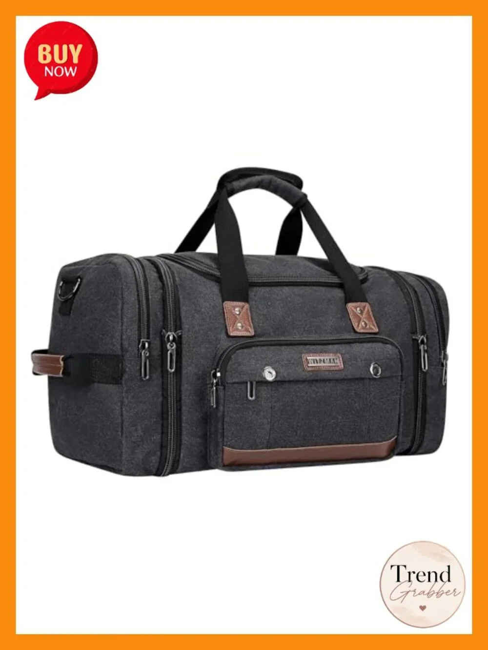 Canvas Expandable Travel Duffel Bag 40L to 48L with Shoe Compartment, Men's